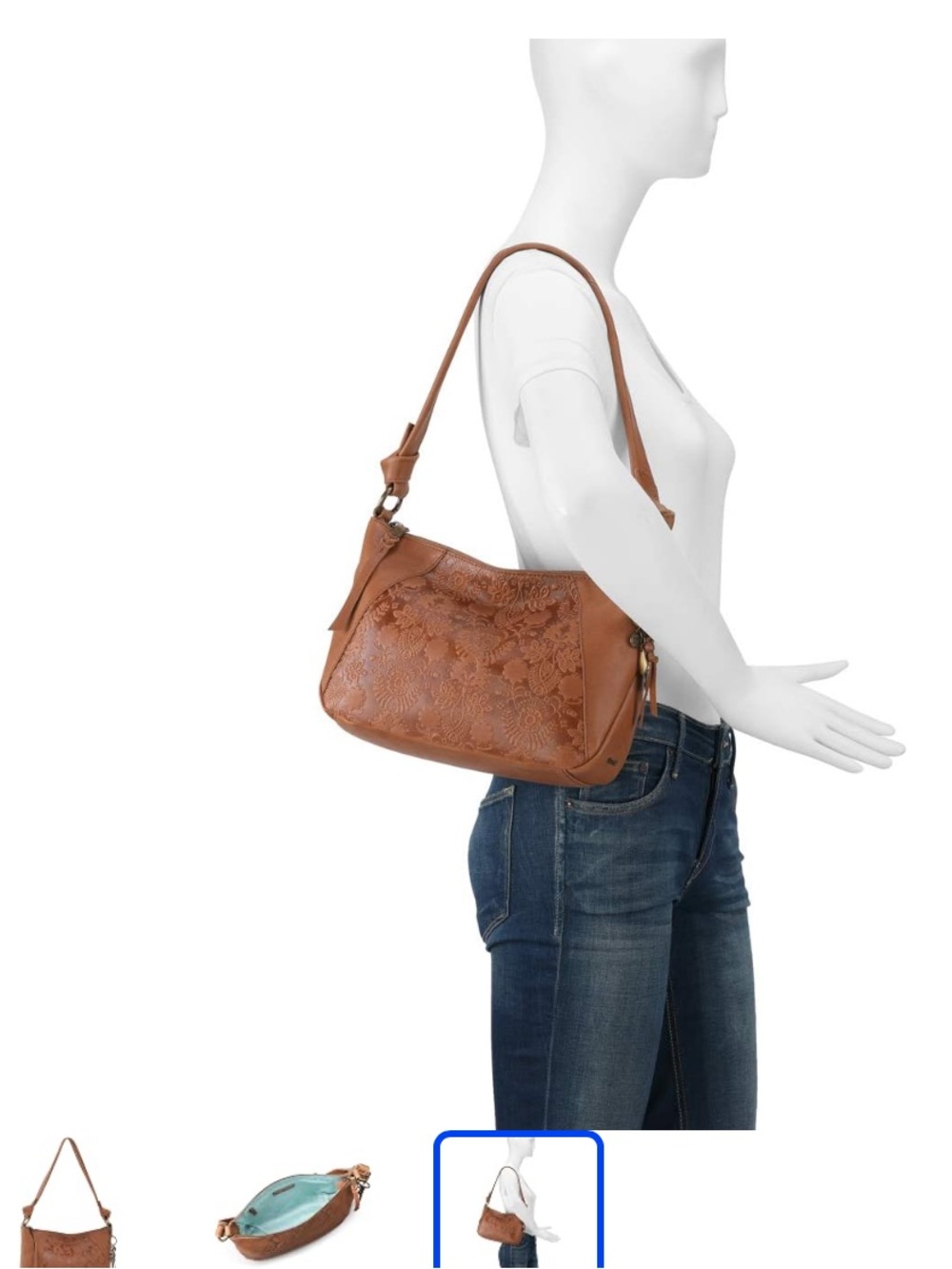The Sak Tobacco Floral Embossed Leather Shoulder Bag - Picture 7 of 7